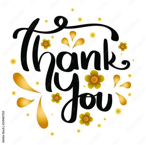 Thank You Vector Cute Lettering Hand Drawn With Golden Flowers