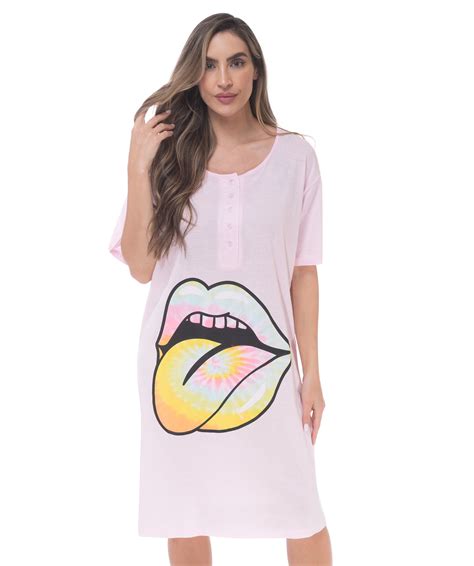 Just Love Short Sleeve Nightgown Sleep Dress For Women Sleepwear Pink Tie Dye Pastel Mouth
