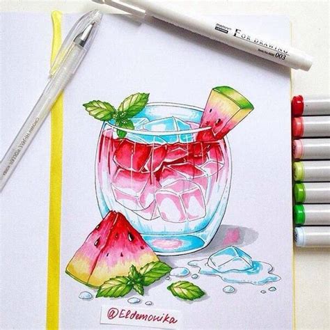 Watermelon Summer Drink Copic Markers Чертежи маркером Блокноты для