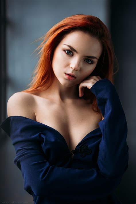 Wallpaper Ekaterina Sherzhukova Model Redhead Long Hair Looking At Viewer Touching Face