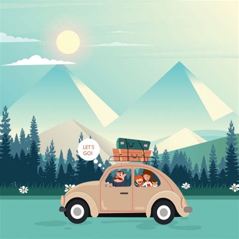Download Travel theme family car mountain icon colored cartoon Free ...