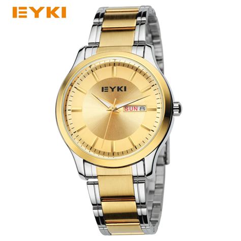 New 2016 Eyki Men Women Business Gold Watch Stainless Steel Wrist
