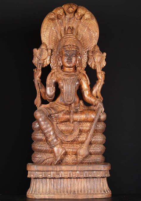 Sold Wood Vishnu Seated On Ananta Sesha 36 76w2bf Hindu Gods