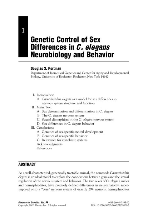 Pdf Genetic Control Of Sex Differences In C Elegans Neurobiology And Behavior