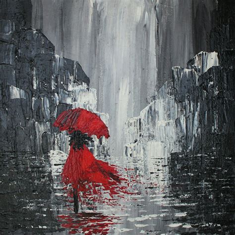 Red Lady In Rain Umbrella Rød Pige I Ren Paraply Abstract Art