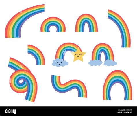 Colorful Rainbows Set Vector Collection Of Cute Rainbows With 7 Colors