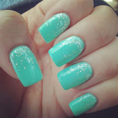 Teal Nails With Silver Glitter Fading Faded Nails Teal Nails Sparkle