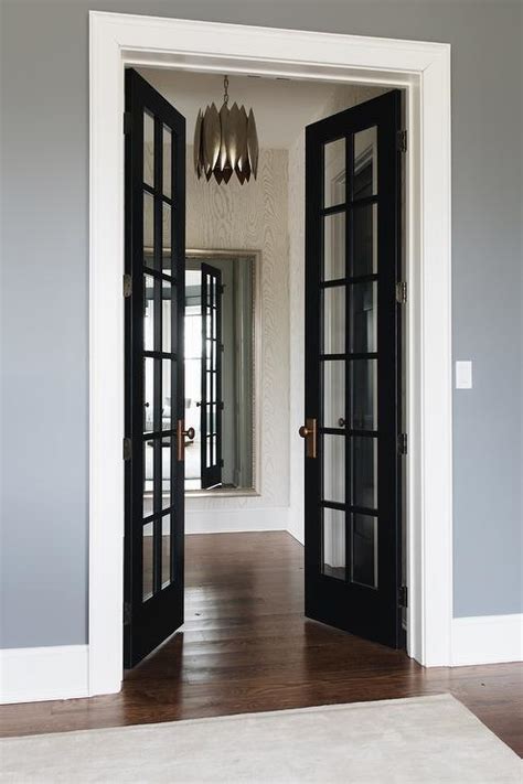 Black interior interior barn doors white bedroom door doors interior black interior doors bedroom interior dark interiors wood doors design inspiration: Black French Doors with Silver Leaf Chandelier ...