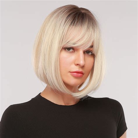 If you try platinum blonde or those with white and orange undertones, you will look very unnatural. AsasHair Platinum Blonde with Dark Brown Roots Chin Length ...