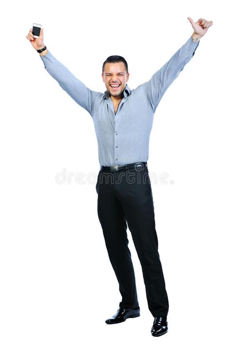 Full Body Of Happy Gesturing Young Smiling Business Man