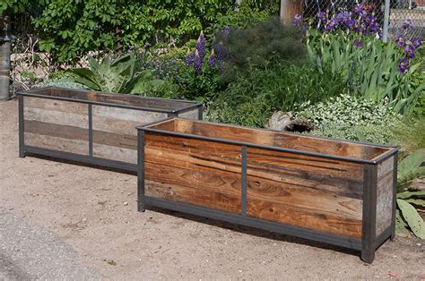 Rustic Steel Frame Planters With Reclaimed Cedar Wood Custom By