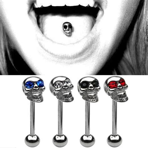 1 Piece Stainless Steel Tongue Ring Piercings Punk Skull Tongue