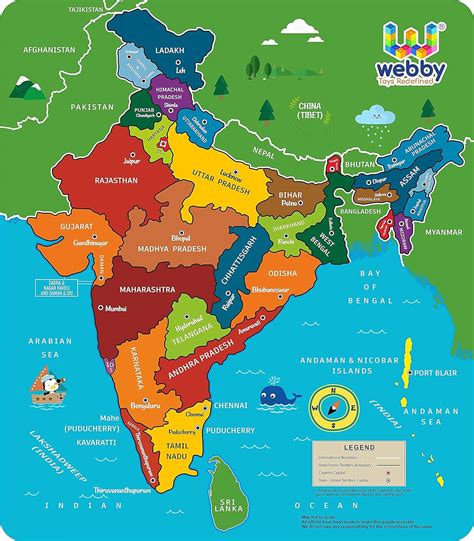 Webby Wooden Educational India Political Map States Capital Learning