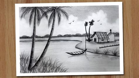 Easy Pencil Shading Village Easy Pencil Shading Landscape Drawing