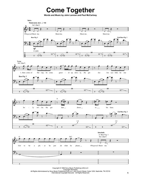 Come Together By The Beatles Bass Tab Guitar Instructor
