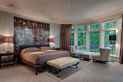 The nightstand with etched mirror and coveted dairy box. Traditional Master Bedroom with Bow window by Mitch Wise ...