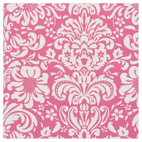 Hot Pink Floral Damask Fabric Zazzle