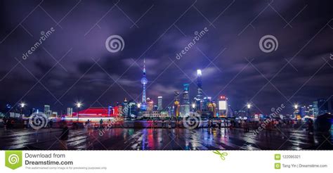 The Bund Waitan In Shanghai Of China At Night After Rainning Editorial