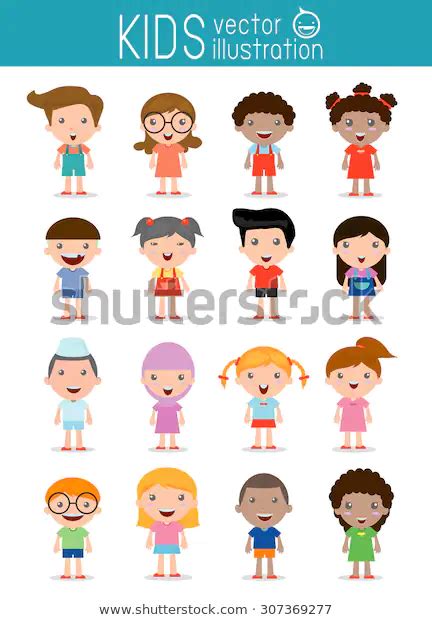 Set Diverse Kids Isolated On White Stock Vector Royalty Free