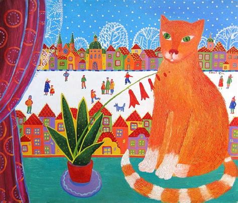 Cat In The Window Painting Olga Kvasha Winter Holydays
