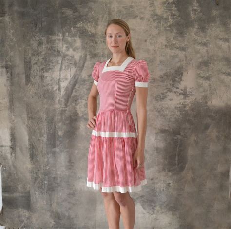 1940s Candy Stripe Sheer Cotton Dress Size S Etsy