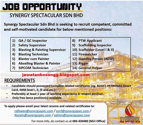 Ajensi perkapalan insan sdn bhd. Jawatan Kosong: Jawatan Kosong Terkini Synergy Spectacular ...