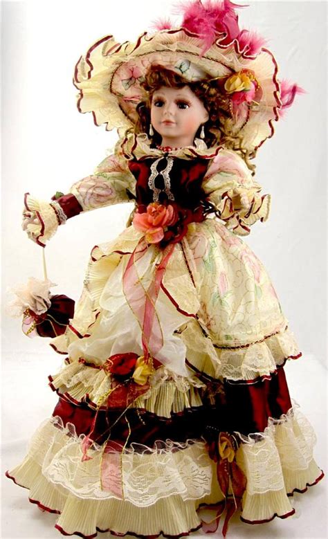 Collectible Porcelain Victorian Princess Doll Red And Gold Dress