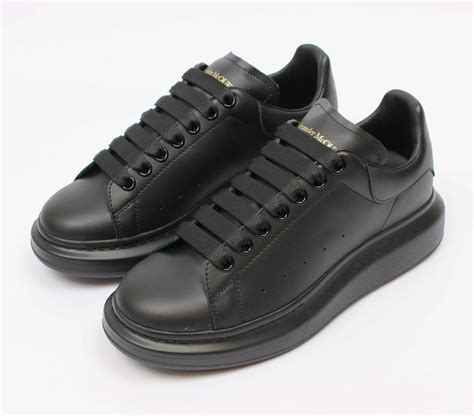 Alexander Mcqueen Oversized Sneaker Triple Black Leather With Gold Logo