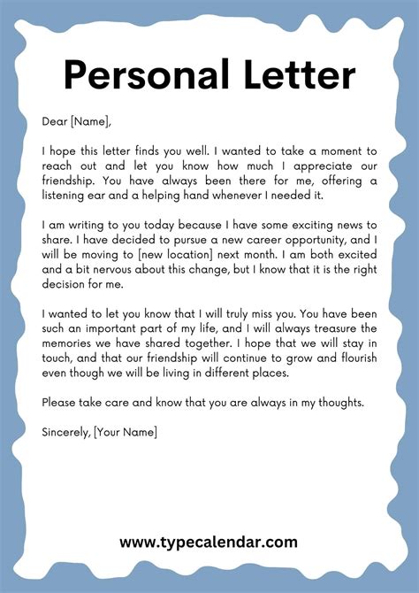 Printable Personal Letter Templates: Make Writing Heartfelt Messages