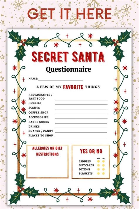 Secret Santa Questionnaire For Coworkers Free Printable This Is Great