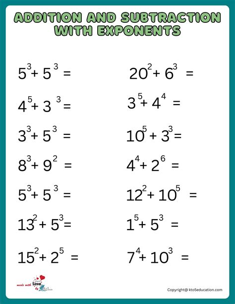 Multi Exponents Worksheet With Addition And Subtraction