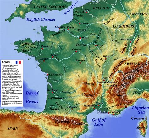 Large Detailed Physical Map Of France With Roads And Cities Vidiani