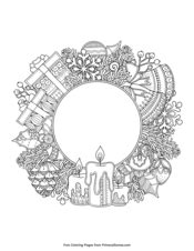 A december coloring page depicting a holly wreath with berries and a bow. Christmas Coloring Pages | Printable Coloring eBook ...
