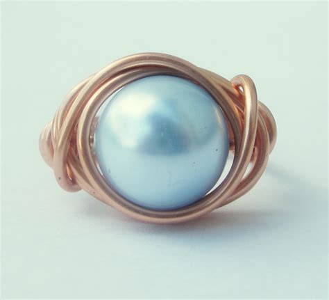 Light Blue Swarovski Pearl Ring In Copper On Luulla
