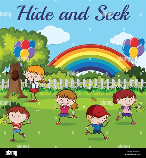 Children Playing Hide And Seek Illustration Stock Vector Image And Art