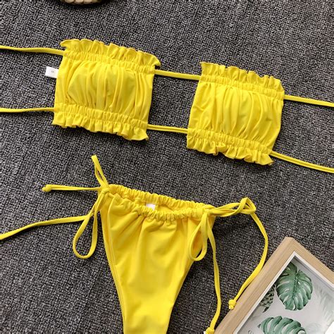 2021 2019 sexy two piece bikini solid covered bandage low waist bikini set black push up halter
