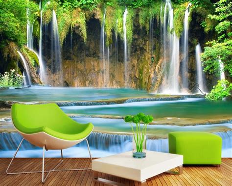 Beibehang 3d Wallpaper Waterfall Stereo Landscape Wallpaper Living Room