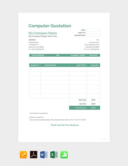 computer quotation template  word