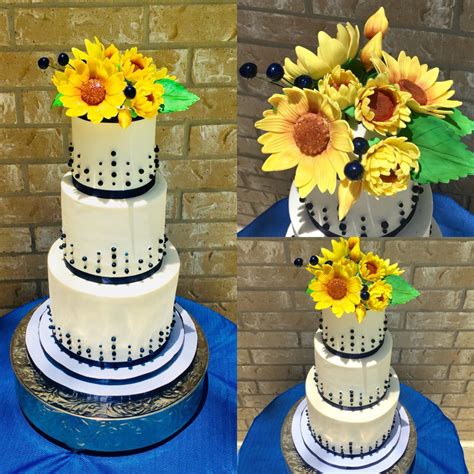 Sunflowers And Navy Wedding Cake Cakecentral Com