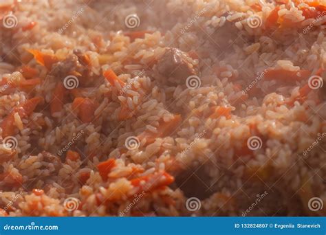 Hot Uzbek Pilaf With Meat And Carrot Stock Image Image Of Closeup