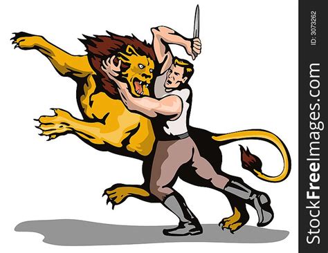 Man Fighting A Lion Free Stock Images And Photos 3073262