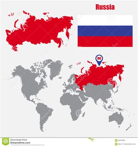 Beim abrufen der übersetzung ist ein problem aufgetreten. Russland-Karte Auf Einer Weltkarte Mit Flaggen- Und ...