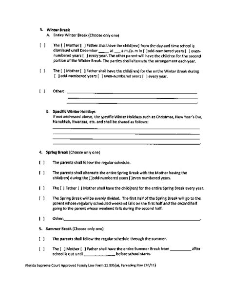 Sample Parenting Plan Template - Florida Free Download