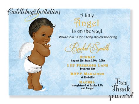 African American Boy Baby Shower Invitation Little Angel