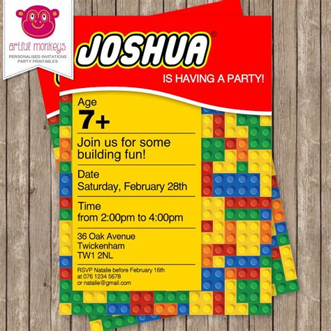 Personalised Lego Party Invitation Diy Printable Or Printed For You