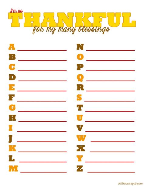 Thankful For My Many Blessings Abc Printable While He Was Napping