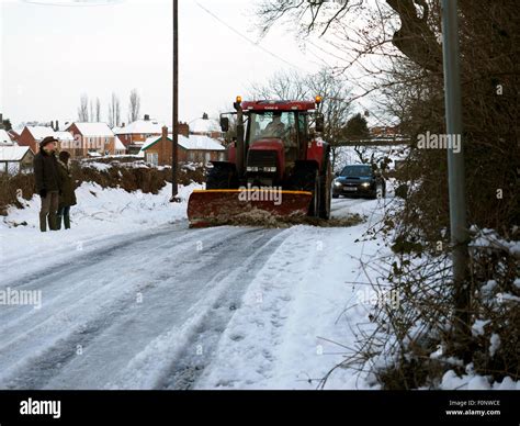 Snow Plough Clearing Roads In Derbyshire England After Heavy Snow In