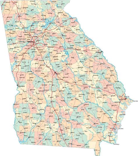 Georgia State Map The Wall Map Of Georgia Usa Contains An Abundance