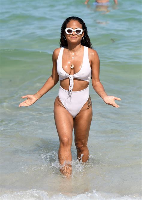 Christina Milian In A White Bikini On The Beach In Miami