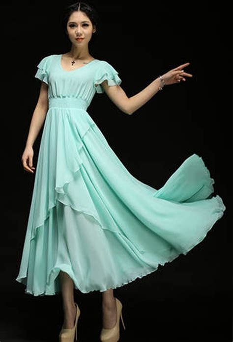 summer sorbet dress flowvy chiffon teal blue long dress bridesmaids dress dresses